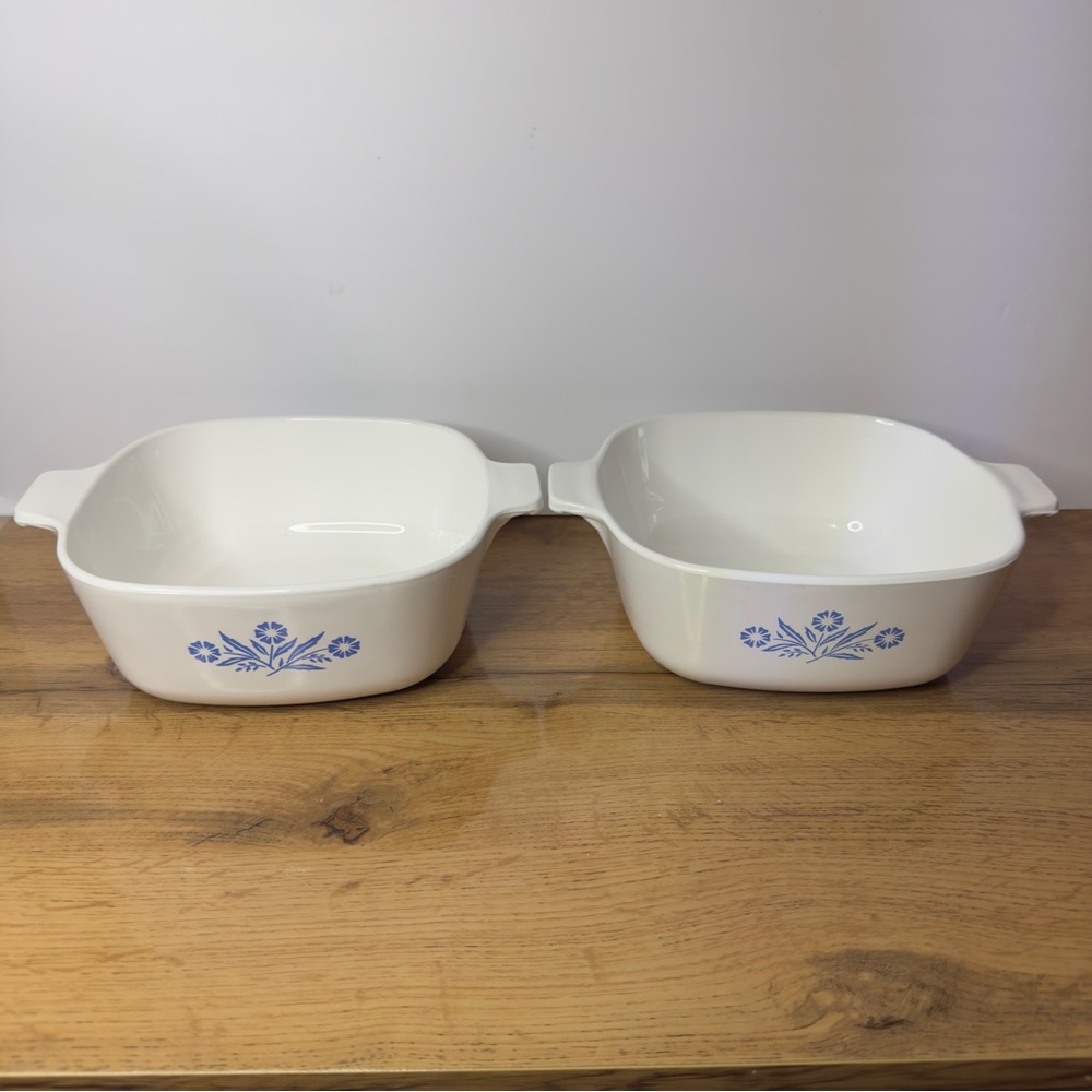 Corningware White Casserole Dishes with Blue Floral Pattern (Set of 2)